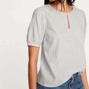 Patterned Twill Puff-Sleeve Blouse for Women